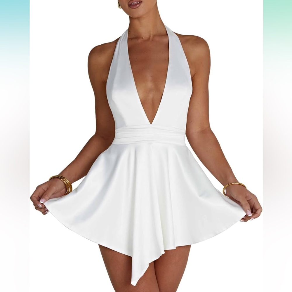 White Halter Cocktail Mini Dress - Picture 2 of 10